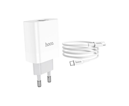 Зарядное устройство HOCO C80A Rapido 1xUSB-C PD20W + 1xUSB QC3.0 + cable USB-C to USB-C White (6931474740533)