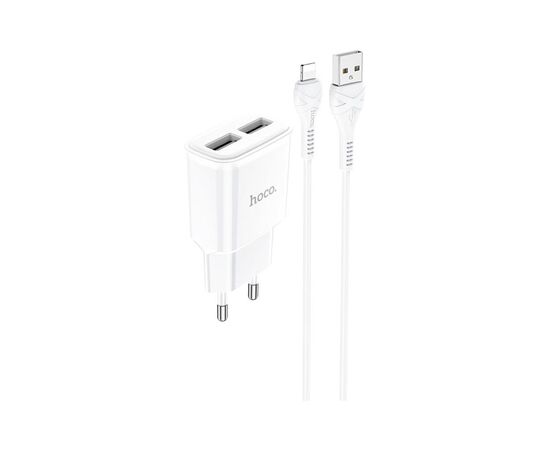 Зарядное устройство HOCO C88A Star round 2xUSB + cable Lightning 12W White (6931474749512), изображение 2 Зарядное устройство HOCO C88A Star round 2xUSB + cable Lightning 12W White (6931474749512), изображение 2
