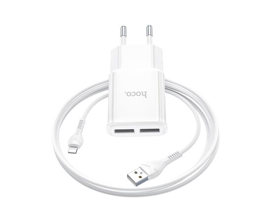 Зарядное устройство HOCO C88A Star round 2xUSB + cable Lightning 12W White (6931474749512), изображение 3 Зарядное устройство HOCO C88A Star round 2xUSB + cable Lightning 12W White (6931474749512), изображение 3