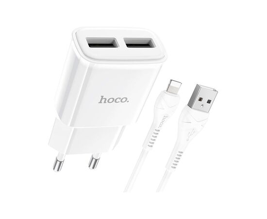 Зарядное устройство HOCO C88A Star round 2xUSB + cable Lightning 12W White (6931474749512)