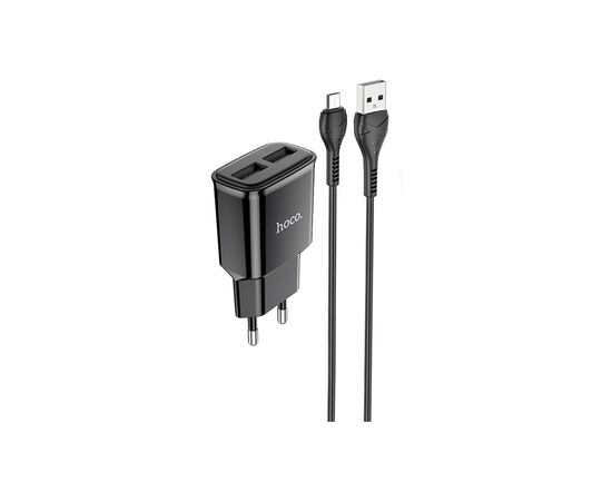 Зарядное устройство HOCO C88A Star round 2xUSB + cable Micro 12W Black (6931474749529)
