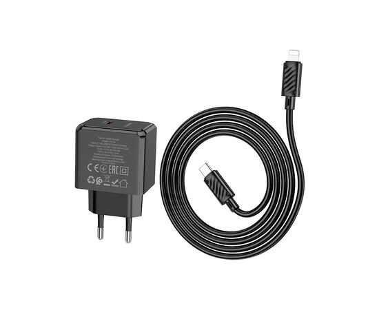 Зарядное устройство HOCO CS13A Ocean USB-C PD20W + cable USB-C to Lightning Black (6942007603829), изображение 3 Зарядное устройство HOCO CS13A Ocean USB-C PD20W + cable USB-C to Lightning Black (6942007603829), изображение 3