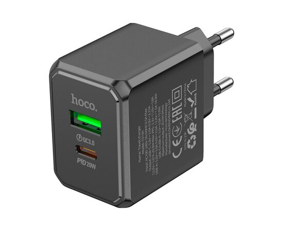 Зарядное устройство HOCO CS14A Ocean 1xUSB-C PD20W + 1xUSB QC3.0 Black (6942007603898), изображение 3 Зарядное устройство HOCO CS14A Ocean 1xUSB-C PD20W + 1xUSB QC3.0 Black (6942007603898), изображение 3