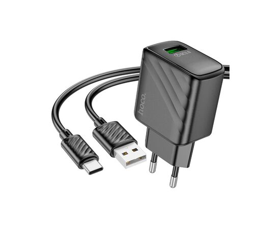 Зарядное устройство HOCO CS21A Rich USB QC3.0 + cable USB to USB-C Black (6942007609906), изображение 2 Зарядное устройство HOCO CS21A Rich USB QC3.0 + cable USB to USB-C Black (6942007609906), изображение 2