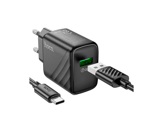 Зарядное устройство HOCO CS21A Rich USB QC3.0 + cable USB to USB-C Black (6942007609906), изображение 5 Зарядное устройство HOCO CS21A Rich USB QC3.0 + cable USB to USB-C Black (6942007609906), изображение 5