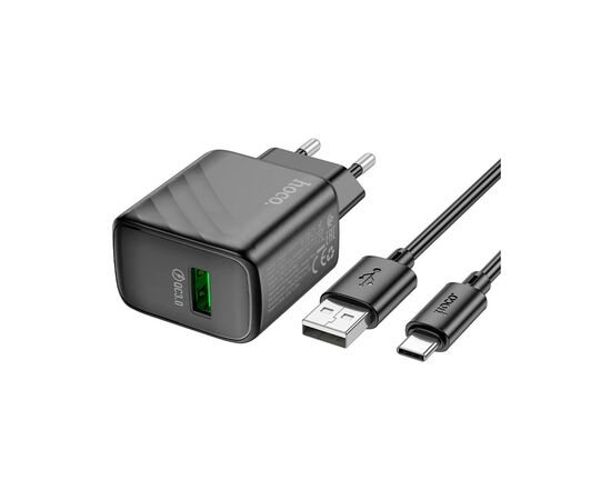 Зарядний пристрій HOCO CS21A Rich USB QC3.0 + cable USB to USB-C Black (6942007609906)