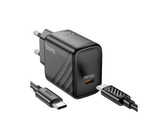 Зарядное устройство HOCO CS22A Value USB-C PD30W + cable USB-C to USB-C Black (6942007609937), изображение 4 Зарядное устройство HOCO CS22A Value USB-C PD30W + cable USB-C to USB-C Black (6942007609937), изображение 4