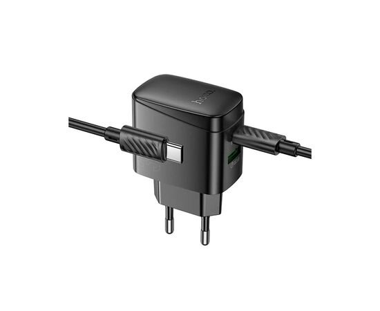 Зарядное устройство HOCO CS61A Bright 1xUSB-C PD30W + 1xUSB QC3.0 + cable USB-C to USB-C Black (6942007638449), изображение 4 Зарядное устройство HOCO CS61A Bright 1xUSB-C PD30W + 1xUSB QC3.0 + cable USB-C to USB-C Black (6942007638449), изображение 4
