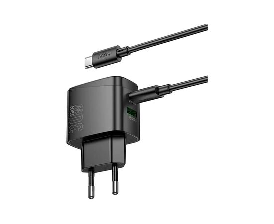 Зарядное устройство HOCO CS61A Bright 1xUSB-C PD30W + 1xUSB QC3.0 + cable USB-C to USB-C Black (6942007638449), изображение 5 Зарядное устройство HOCO CS61A Bright 1xUSB-C PD30W + 1xUSB QC3.0 + cable USB-C to USB-C Black (6942007638449), изображение 5
