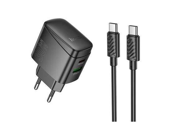 Зарядное устройство HOCO CS61A Bright 1xUSB-C PD30W + 1xUSB QC3.0 + cable USB-C to USB-C Black (6942007638449)