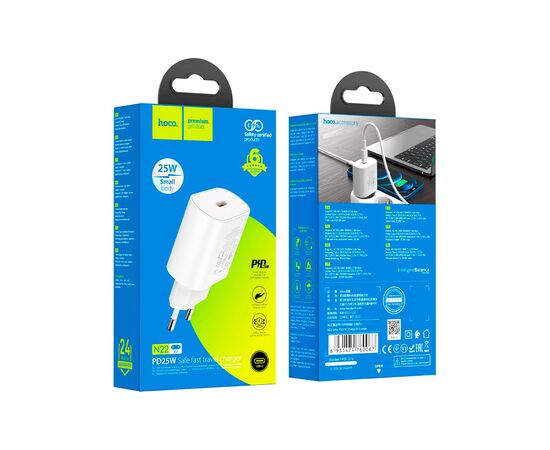 Зарядное устройство HOCO N22 Jetta USB-C PD25W White (6931474760067), изображение 5 Зарядное устройство HOCO N22 Jetta USB-C PD25W White (6931474760067), изображение 5