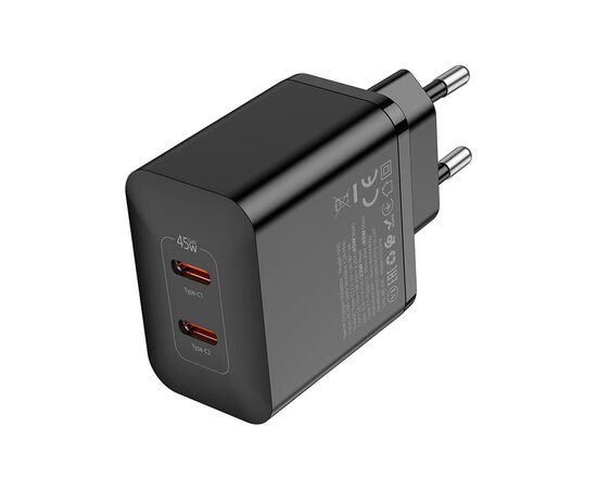 Зарядное устройство HOCO N35 Streamer 2xUSB-C PD45W GaN Black (6931474797193), изображение 2 Зарядное устройство HOCO N35 Streamer 2xUSB-C PD45W GaN Black (6931474797193), изображение 2