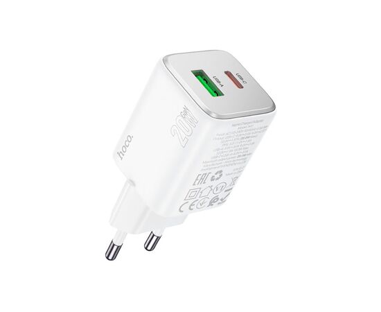 Зарядное устройство HOCO N41 Almighty 1xUSB-C PD20W + 1xUSB QC3.0 White (6942007617031), изображение 2 Зарядное устройство HOCO N41 Almighty 1xUSB-C PD20W + 1xUSB QC3.0 White (6942007617031), изображение 2