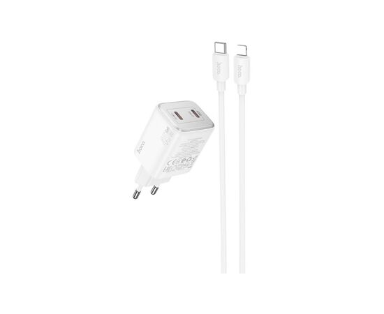 Зарядное устройство HOCO N42 Elogiado 2xUSB-C PD45W + cable USB-C to Lightning White (6942007617116), изображение 2