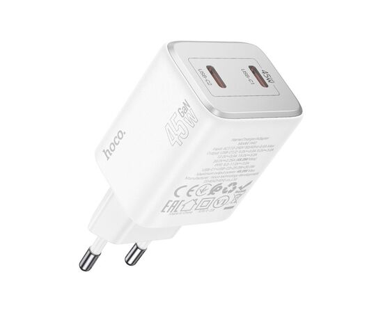 Зарядное устройство HOCO N42 Elogiado 2xUSB-C PD45W + cable USB-C to Lightning White (6942007617116), изображение 3