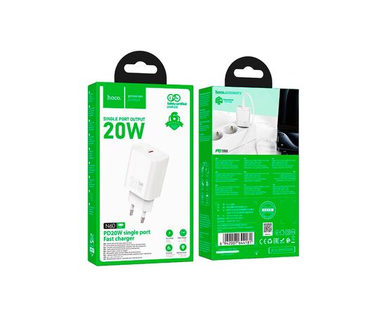 Зарядное устройство HOCO N60 Gentle USB-C PD20W White (6942007644181), изображение 4 Зарядное устройство HOCO N60 Gentle USB-C PD20W White (6942007644181), изображение 4
