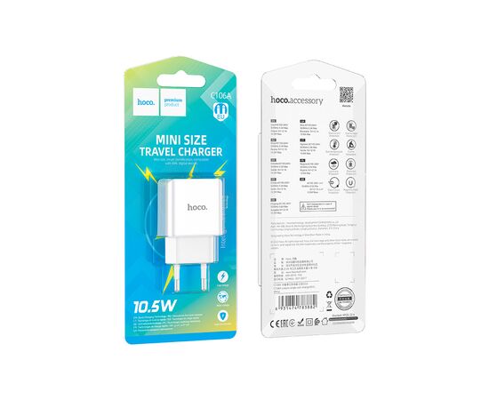 Зарядное устройство HOCO C106A Leisure USB 10.5W White (6931474783882), изображение 5 Зарядное устройство HOCO C106A Leisure USB 10.5W White (6931474783882), изображение 5
