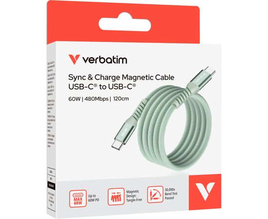 Дата кабель USB-C to USB-C 1.2m Magnetic 60W green Verbatim (31864), зображення 4 Дата кабель USB-C to USB-C 1.2m Magnetic 60W green Verbatim (31864), зображення 4