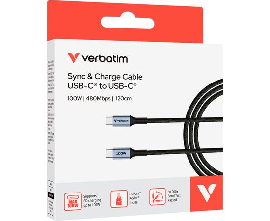 Дата кабель USB-C to USB-C 1.2m 100W black Verbatim (31846), зображення 3 Дата кабель USB-C to USB-C 1.2m 100W black Verbatim (31846), зображення 3