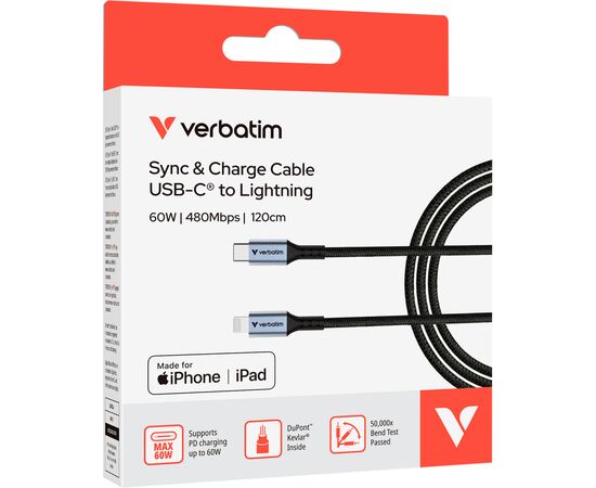 Дата кабель USB-C to Lightning 1.2m black Verbatim (31844), зображення 4 Дата кабель USB-C to Lightning 1.2m black Verbatim (31844), зображення 4