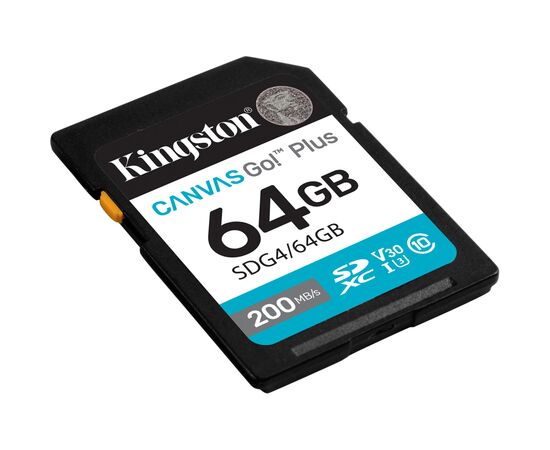 Карта памяти Kingston 64GB SDXC сlass 10 UHS-I U3 V30 Canvas Go Plus G4 (SDG4/64GB), изображение 2 Карта памяти Kingston 64GB SDXC сlass 10 UHS-I U3 V30 Canvas Go Plus G4 (SDG4/64GB), изображение 2