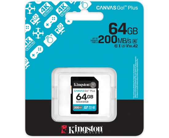 Карта памяти Kingston 64GB SDXC сlass 10 UHS-I U3 V30 Canvas Go Plus G4 (SDG4/64GB), изображение 3 Карта памяти Kingston 64GB SDXC сlass 10 UHS-I U3 V30 Canvas Go Plus G4 (SDG4/64GB), изображение 3