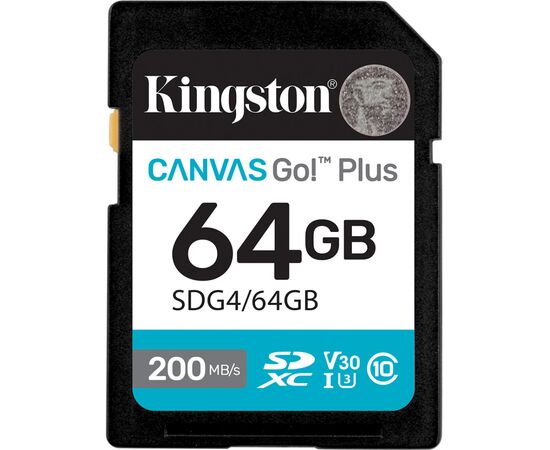 Карта памяти Kingston 64GB SDXC сlass 10 UHS-I U3 V30 Canvas Go Plus G4 (SDG4/64GB)