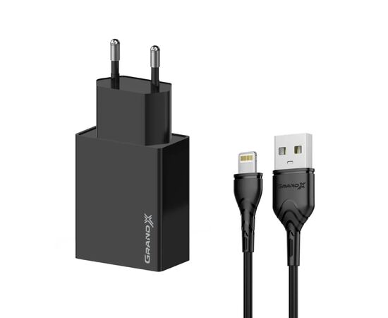 Зарядний пристрій Grand-X CH03LTB USB + cable USB to Lightning 10.5W Black (CH-03LTB), зображення 2 Зарядний пристрій Grand-X CH03LTB USB + cable USB to Lightning 10.5W Black (CH-03LTB), зображення 2