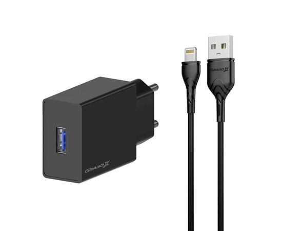 Зарядний пристрій Grand-X CH03LTB USB + cable USB to Lightning 10.5W Black (CH-03LTB)