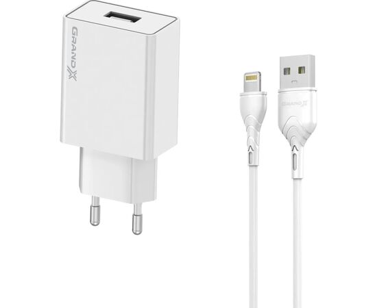 Зарядний пристрій Grand-X CH03LTW USB + cable USB to Lightning 10.5W White (CH-03LTW)