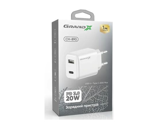 Зарядний пристрій Grand-X CH-890 Fast Charge 1xUSB-C PD20W + 1xUSB QC4.0 + AFC SCP FCP Black (CH-890), зображення 3 Зарядний пристрій Grand-X CH-890 Fast Charge 1xUSB-C PD20W + 1xUSB QC4.0 + AFC SCP FCP Black (CH-890), зображення 3