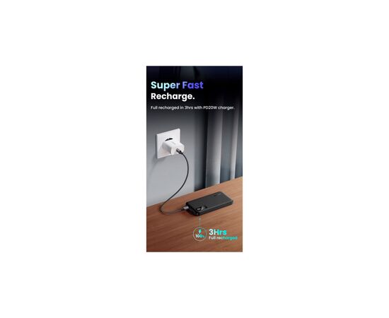 Батарея универсальная Ugreen 10000mAh 20W PD, QC/3.0, USB-A, USB-C Black (PB311) (25742), изображение 4 Батарея универсальная Ugreen 10000mAh 20W PD, QC/3.0, USB-A, USB-C Black (PB311) (25742), изображение 4