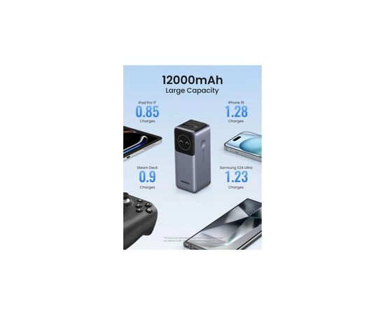 Батарея универсальная Ugreen 12000mAh 100W PD, QC, USB-A, USB-С in/out Grey (PB724) (35526B), изображение 5 Батарея универсальная Ugreen 12000mAh 100W PD, QC, USB-A, USB-С in/out Grey (PB724) (35526B), изображение 5