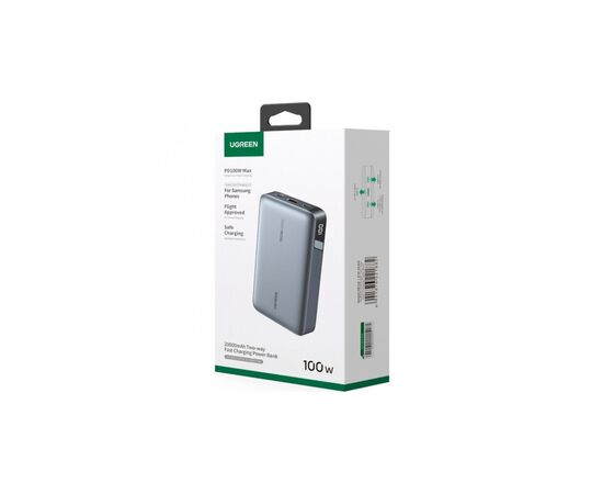 Батарея универсальная Ugreen 20000mAh 100W PD, QC, USB-A, 2xUSB-С Grey (PB720) (25188), изображение 3 Батарея универсальная Ugreen 20000mAh 100W PD, QC, USB-A, 2xUSB-С Grey (PB720) (25188), изображение 3