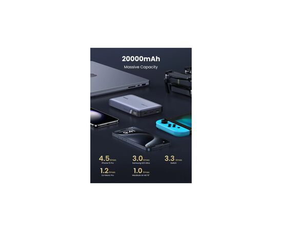 Батарея универсальная Ugreen 20000mAh 100W PD, QC, USB-A, 2xUSB-С Grey (PB720) (25188), изображение 5 Батарея универсальная Ugreen 20000mAh 100W PD, QC, USB-A, 2xUSB-С Grey (PB720) (25188), изображение 5