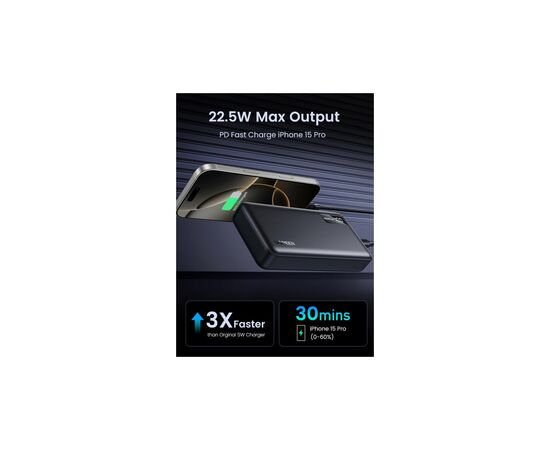 Батарея универсальная Ugreen 20000mAh 22,5W PD, 2хUSB-A, 2xUSB-C Black (PB312) (25683), изображение 4 Батарея универсальная Ugreen 20000mAh 22,5W PD, 2хUSB-A, 2xUSB-C Black (PB312) (25683), изображение 4