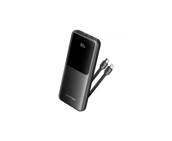 Батарея універсальна Vention 10000mAh 22.5W 3A PD, Built-in USB-C+Lightning Cables, Black (FHOB0)