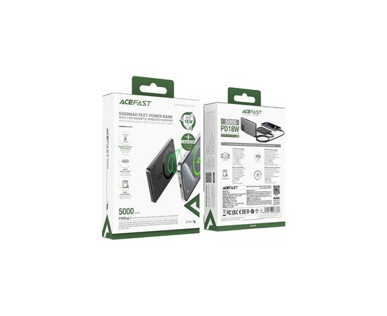 Батарея универсальная Acefast Magnetic Wireless 5000mAh 18W PD, QC/3.0, QI 7.5W, ультра тонкий, M8 Bllack (6974316283386), изображение 5 Батарея универсальная Acefast Magnetic Wireless 5000mAh 18W PD, QC/3.0, QI 7.5W, ультра тонкий, M8 Bllack (6974316283386), изображение 5