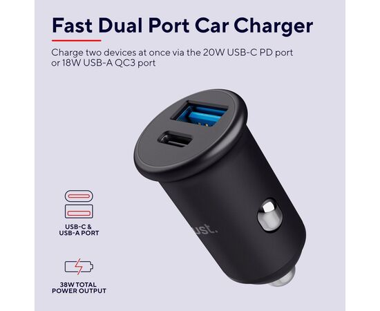 Зарядное устройство Trust USB-C PD25W + USB QC12W 37W Black (25197_TRUST), изображение 3 Зарядное устройство Trust USB-C PD25W + USB QC12W 37W Black (25197_TRUST), изображение 3