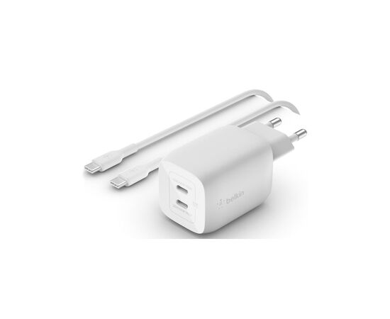 Зарядное устройство Belkin 2xUSB-C PD65W GaN PPS + cable USB-C to USB-C 2.0m White (WCH013VF2MWH-B6)