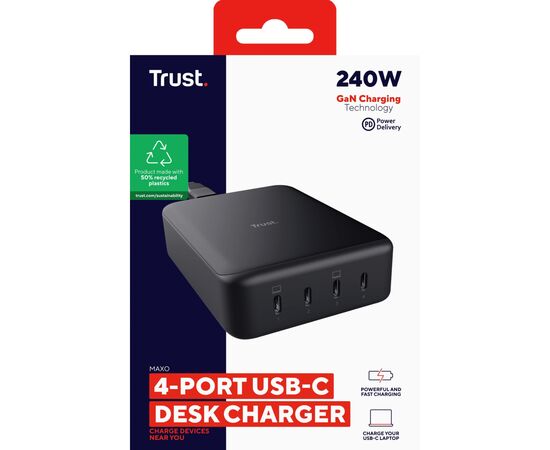 Зарядное устройство Trust Maxo 4xUSB-C PD240W GaN Black (25413_TRUST), изображение 7 Зарядное устройство Trust Maxo 4xUSB-C PD240W GaN Black (25413_TRUST), изображение 7