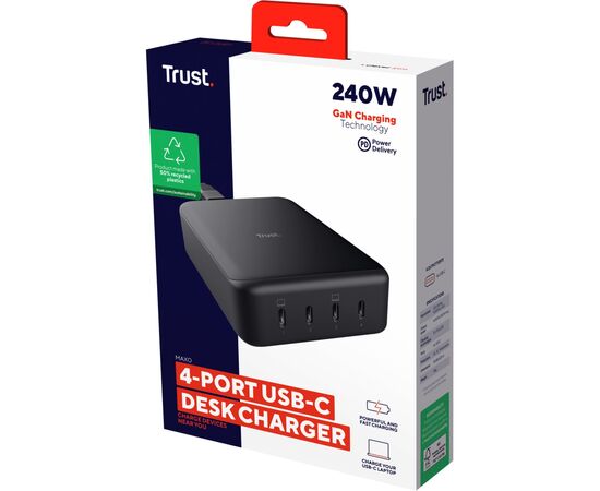 Зарядное устройство Trust Maxo 4xUSB-C PD240W GaN Black (25413_TRUST), изображение 8 Зарядное устройство Trust Maxo 4xUSB-C PD240W GaN Black (25413_TRUST), изображение 8