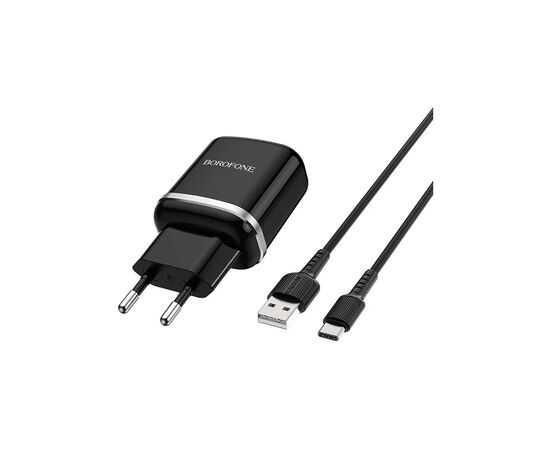 Зарядное устройство BOROFONE BA36A High Speed USB QC3.0 + cable USB to USB-C 18W Black (6931474716002), изображение 3 Зарядное устройство BOROFONE BA36A High Speed USB QC3.0 + cable USB to USB-C 18W Black (6931474716002), изображение 3