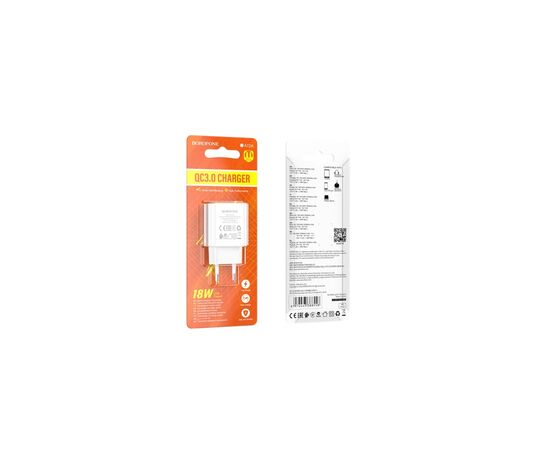 Зарядное устройство BOROFONE BA72A Spring USB QC3.0 White (6974443388558), изображение 2 Зарядное устройство BOROFONE BA72A Spring USB QC3.0 White (6974443388558), изображение 2