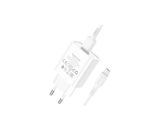 Зарядное устройство BOROFONE BA74A Aspirer USB + cable USB to Micro 5P White (6974443388664), изображение 2 Зарядное устройство BOROFONE BA74A Aspirer USB + cable USB to Micro 5P White (6974443388664), изображение 2