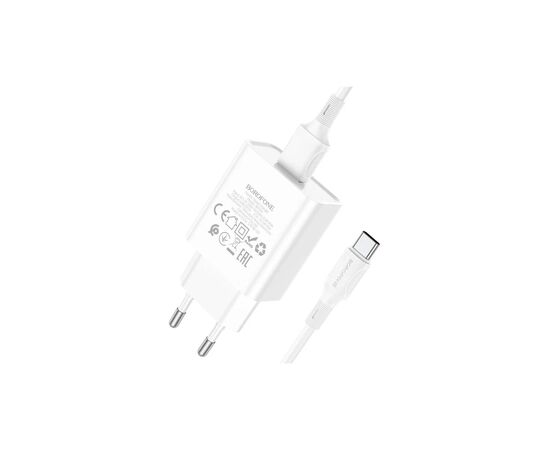 Зарядное устройство BOROFONE BA74A Aspirer USB + cable USB to USB-C White (6974443388671), изображение 4 Зарядное устройство BOROFONE BA74A Aspirer USB + cable USB to USB-C White (6974443388671), изображение 4
