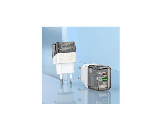 Зарядное устройство BOROFONE BA80A Scenery 1xUSB-C PD20W + 1xUSB QC3.0 Transparent Black (6941991105159), изображение 3 Зарядное устройство BOROFONE BA80A Scenery 1xUSB-C PD20W + 1xUSB QC3.0 Transparent Black (6941991105159), изображение 3