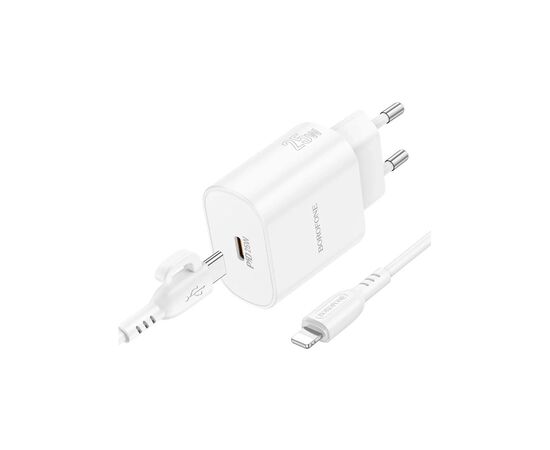 Зарядное устройство BOROFONE BA82A Platinum USB-C PD25W + cable USB-C to Lightning White (6941991112263), изображение 7 Зарядное устройство BOROFONE BA82A Platinum USB-C PD25W + cable USB-C to Lightning White (6941991112263), изображение 7