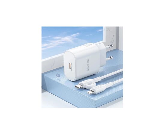 Зарядное устройство BOROFONE BA82A Platinum USB-C PD25W + cable USB-C to Lightning White (6941991112263), изображение 9 Зарядное устройство BOROFONE BA82A Platinum USB-C PD25W + cable USB-C to Lightning White (6941991112263), изображение 9