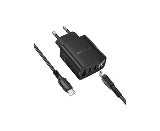 Зарядное устройство BOROFONE BA98A Ilustre 2xUSB-C + 1xUSB-A PD30W digital display + cable USB-C to USB-C Black (6941991120534), изображение 4 Зарядное устройство BOROFONE BA98A Ilustre 2xUSB-C + 1xUSB-A PD30W digital display + cable USB-C to USB-C Black (6941991120534), изображение 4